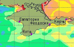 Температурная карта моря у берегов Крыма